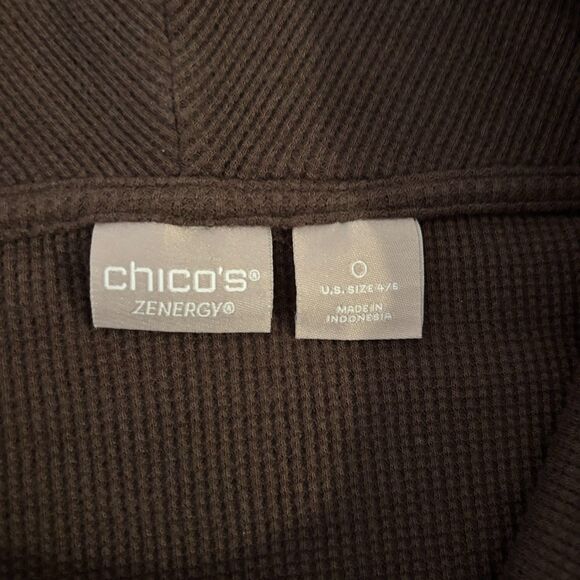 Chico's Zenergy size 6 Chocolate Brow Funnel Neck Ribbed Long Sleeve Top - Picture 5 of 8